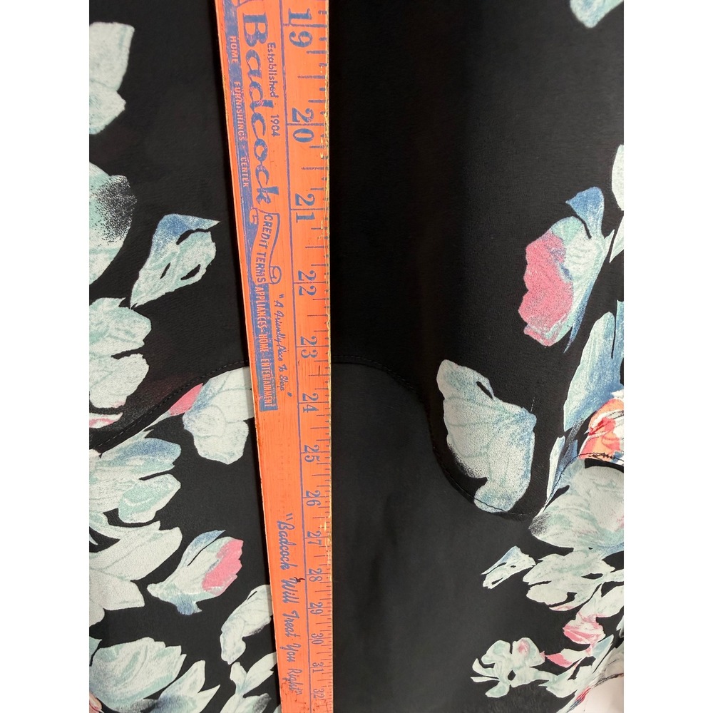 BCBGMAXAZRIA Kaftan Blouse Womens Medium Black Floral High Low Kimono Top - Picture 8 of 8